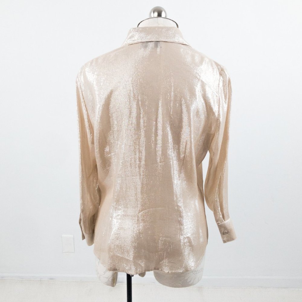 Vintage Sparkly Silk Champagne Long Sleeved Blouse - Picture 11 of 13